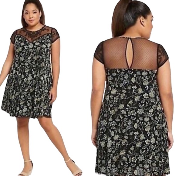 Torrid 6 (6X) Black Lace Gauze Floral Dress Keyhole Back Romantic Feminine Boho - Picture 1 of 8
